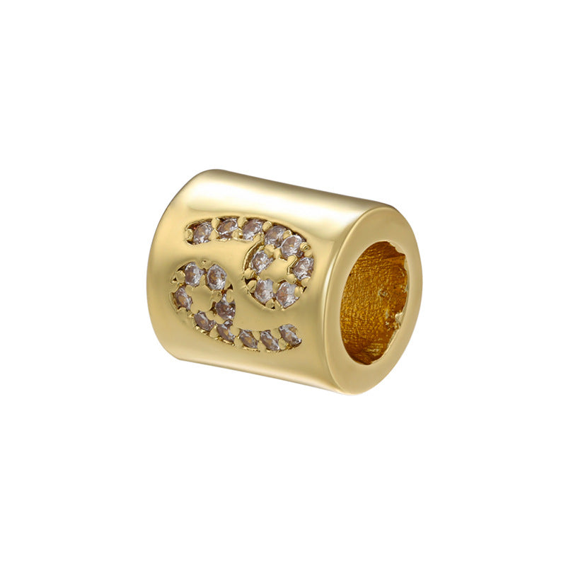 12pcs/lot 8*7.5mm Gold Plated Big Hole CZ Paved Zodiac Tube Spacers Beads CZ Paved Spacers Tube Bar Centerpieces Charms Beads Beyond