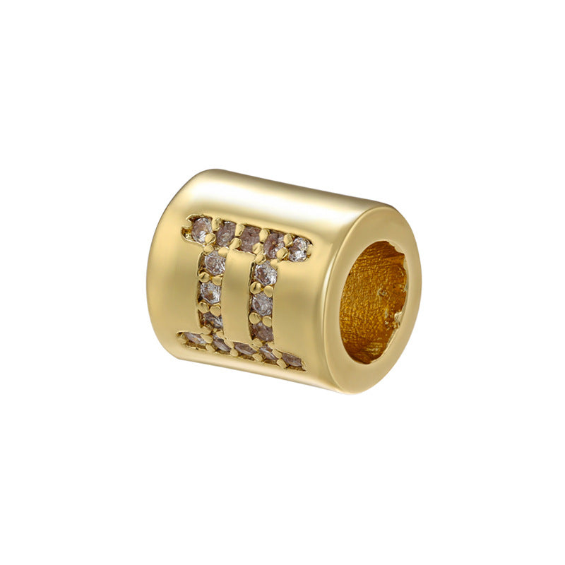 12pcs/lot 8*7.5mm Gold Plated Big Hole CZ Paved Zodiac Tube Spacers Beads CZ Paved Spacers Tube Bar Centerpieces Charms Beads Beyond