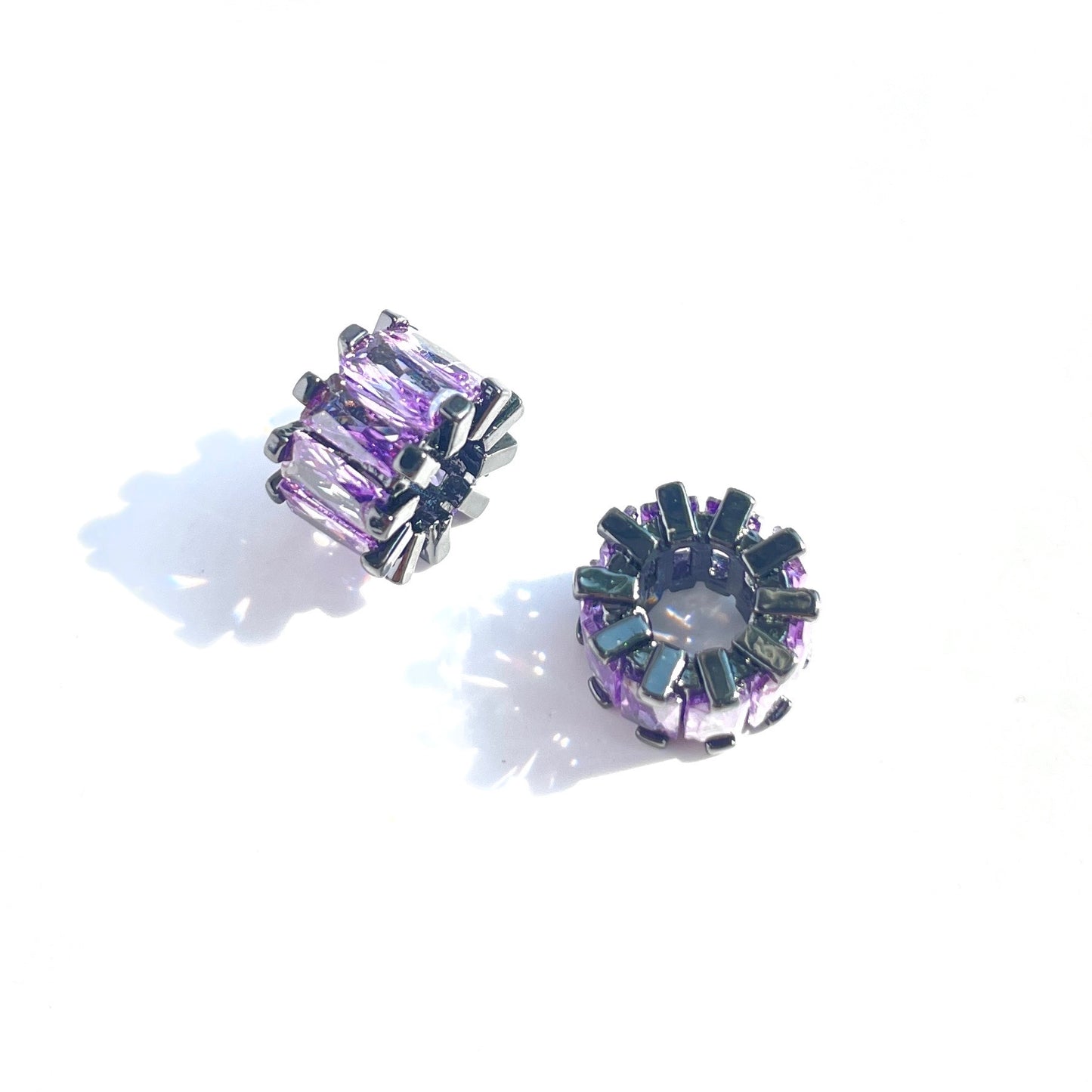 10pcs/lot 9.5*6.4mm Purple CZ Paved Big Hole Spacers Black CZ Paved Spacers Big Hole Beads New Spacers Arrivals Charms Beads Beyond