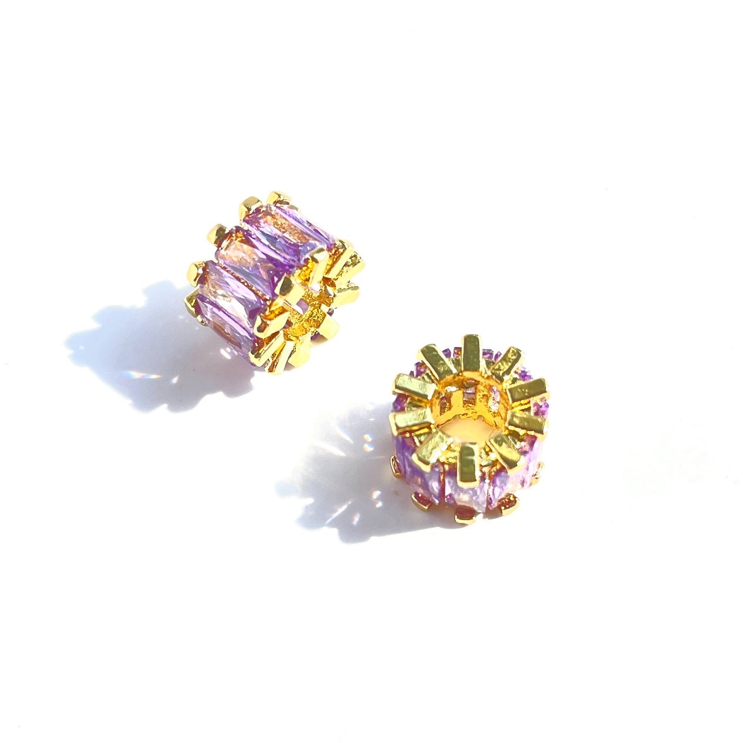 10pcs/lot 9.5*6.4mm Purple CZ Paved Big Hole Spacers Gold CZ Paved Spacers Big Hole Beads New Spacers Arrivals Charms Beads Beyond