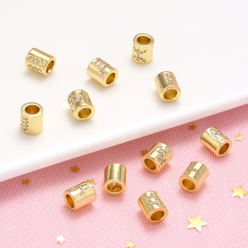 12pcs/lot 8*7.5mm Gold Plated Big Hole CZ Paved Zodiac Tube Spacers Beads CZ Paved Spacers Tube Bar Centerpieces Charms Beads Beyond