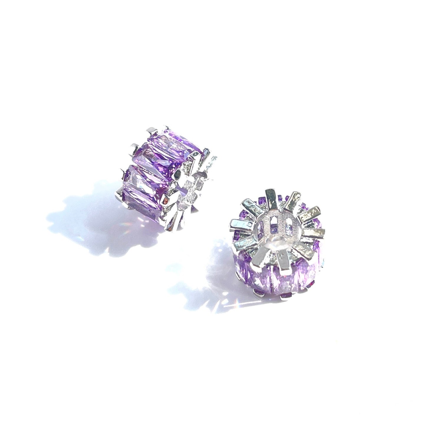 10pcs/lot 9.5*6.4mm Purple CZ Paved Big Hole Spacers Silver CZ Paved Spacers Big Hole Beads New Spacers Arrivals Charms Beads Beyond