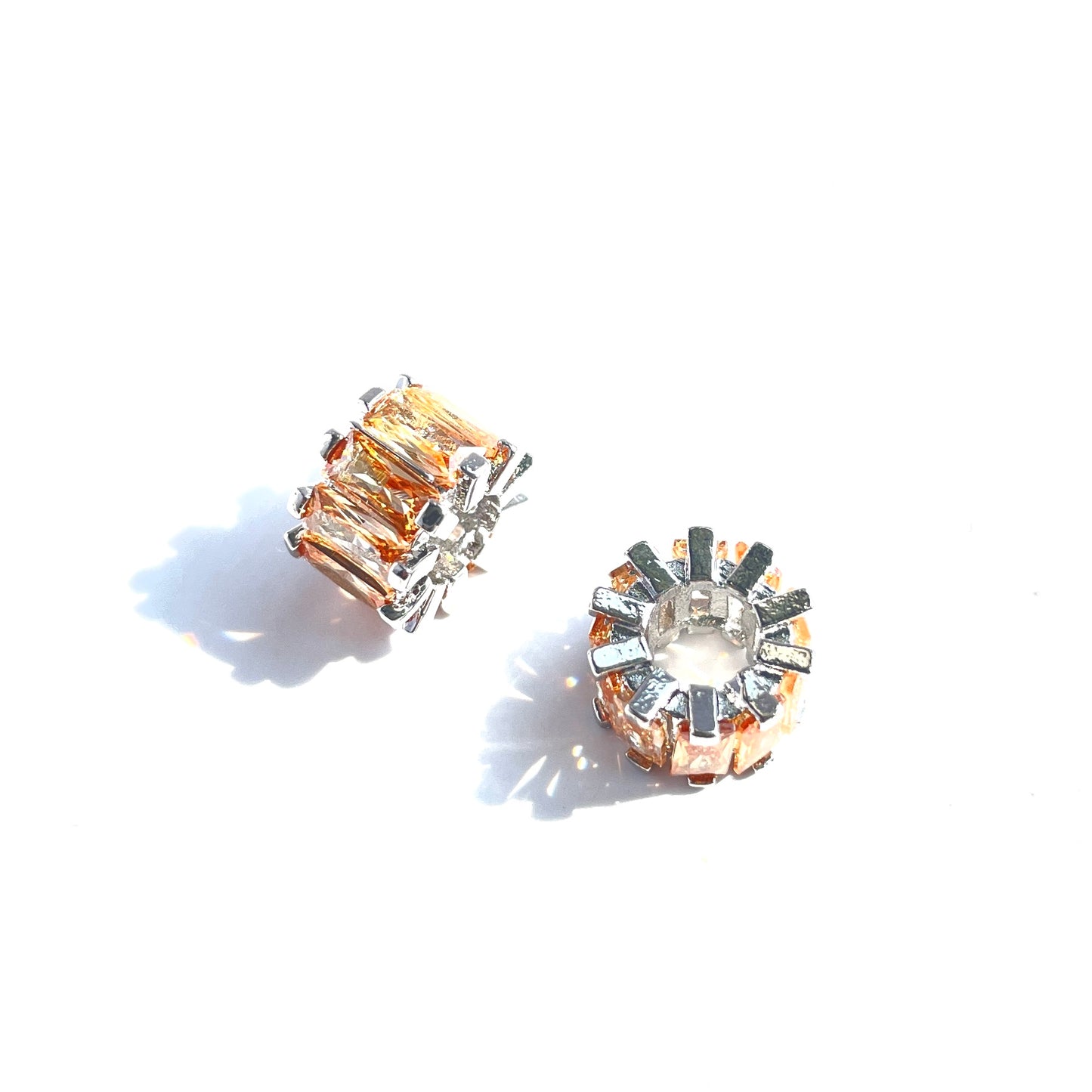 10pcs/lot 9.5*6.4mm Champagne CZ Paved Big Hole Spacers Silver CZ Paved Spacers Big Hole Beads New Spacers Arrivals Charms Beads Beyond