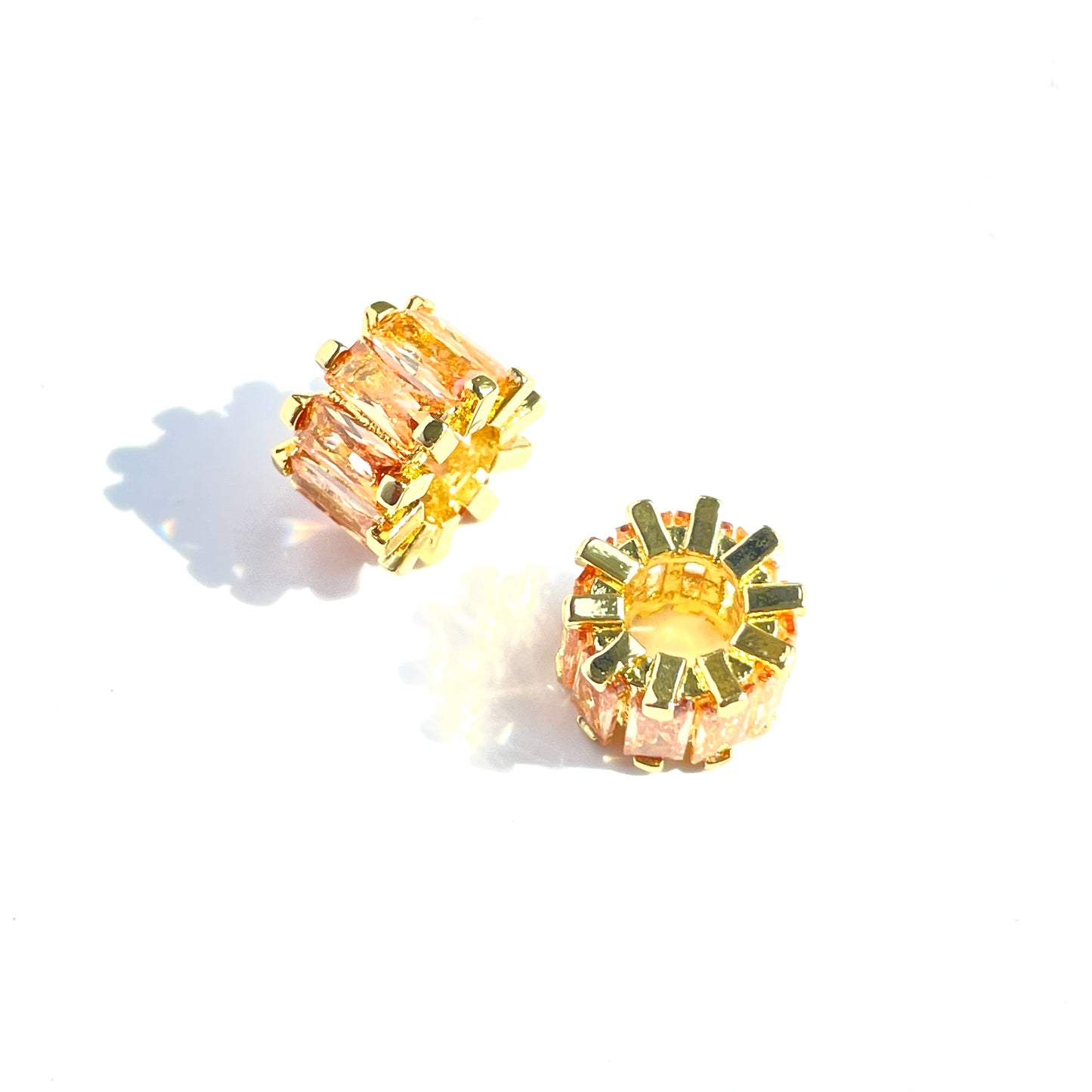 10pcs/lot 9.5*6.4mm Champagne CZ Paved Big Hole Spacers Gold CZ Paved Spacers Big Hole Beads New Spacers Arrivals Charms Beads Beyond
