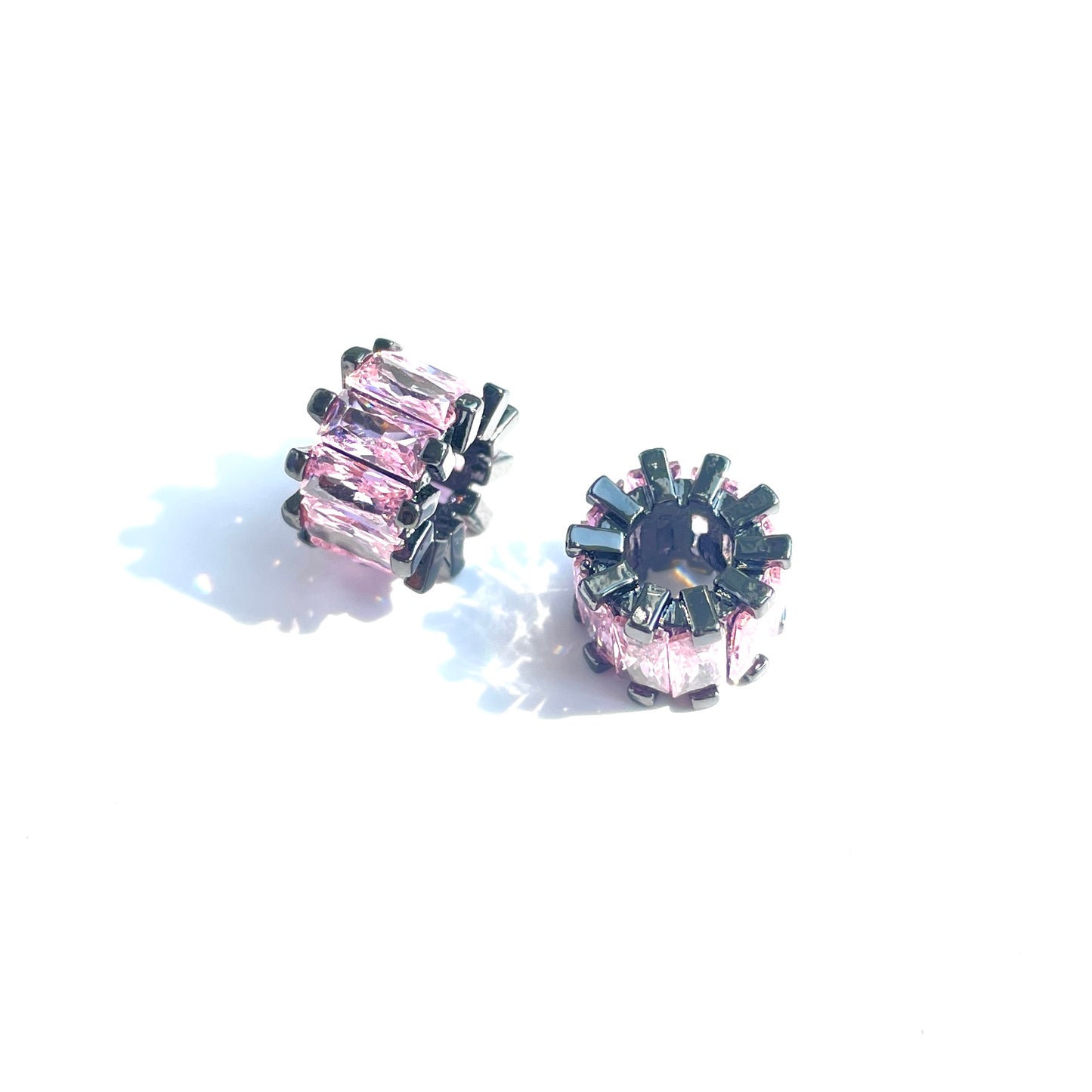 10pcs/lot 9.5*6.4mm Pink CZ Paved Big Hole Spacers Black CZ Paved Spacers Big Hole Beads New Spacers Arrivals Charms Beads Beyond