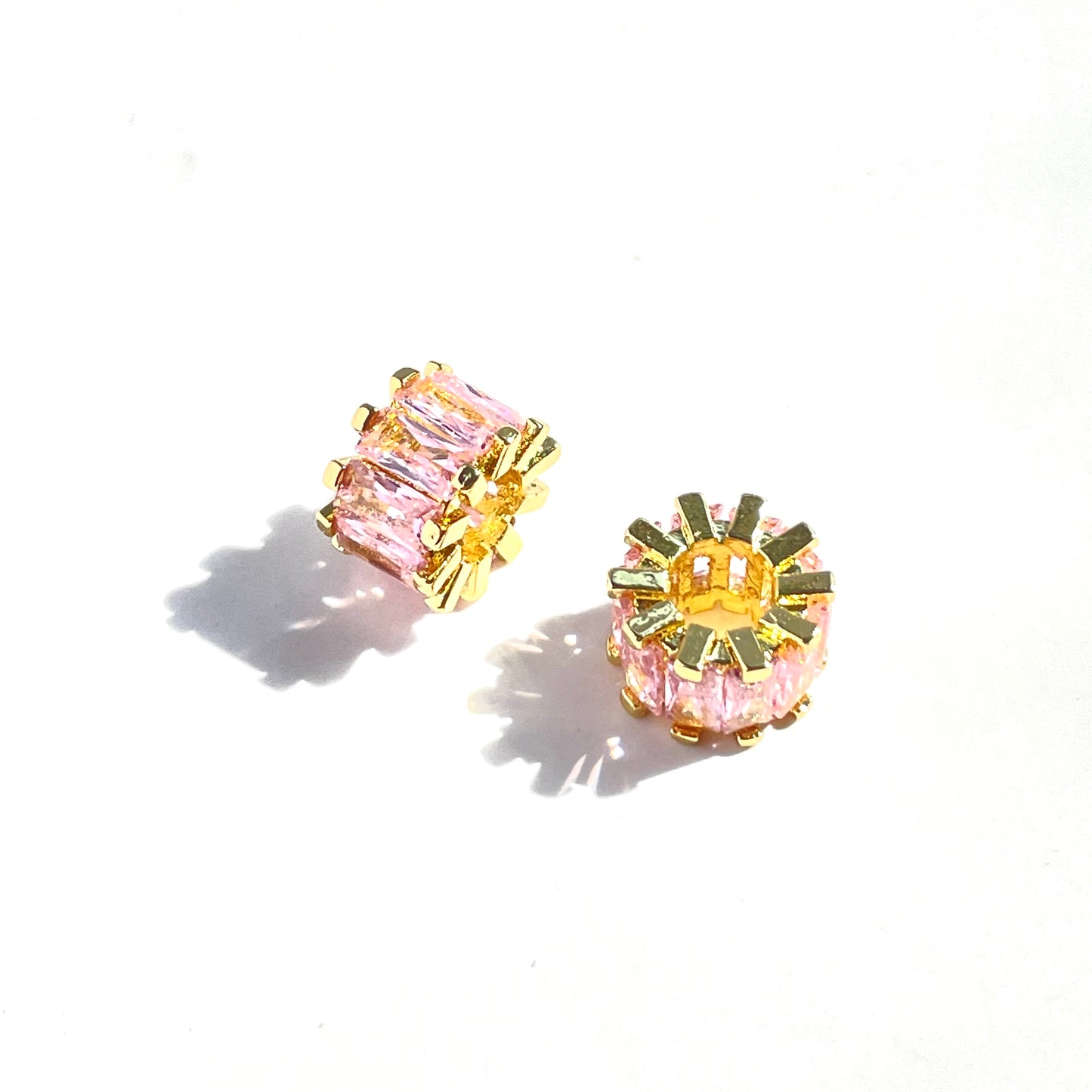 10pcs/lot 9.5*6.4mm Pink CZ Paved Big Hole Spacers Gold CZ Paved Spacers Big Hole Beads New Spacers Arrivals Charms Beads Beyond