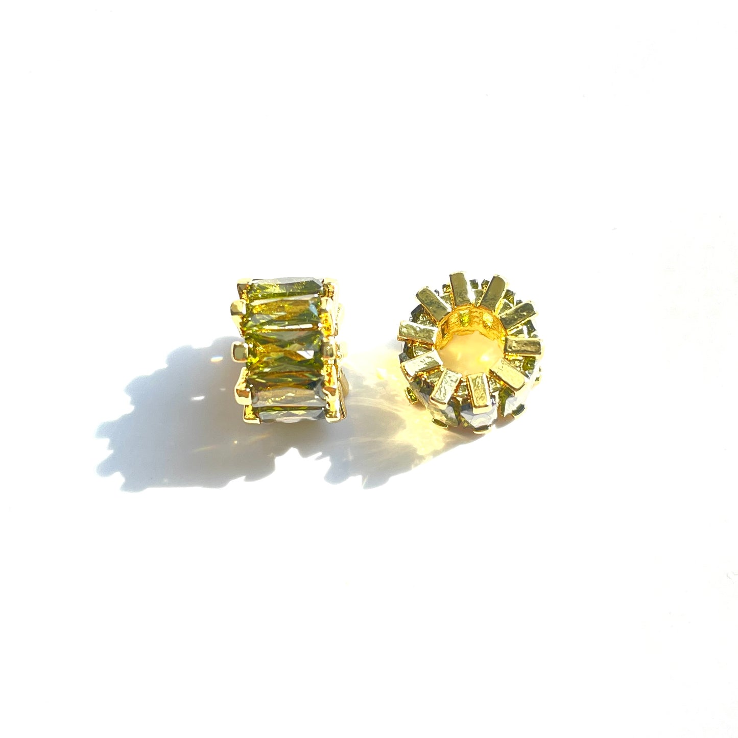 10pcs/lot 9.5*6.4mm Olive Green CZ Paved Big Hole Spacers Gold CZ Paved Spacers Big Hole Beads New Spacers Arrivals Charms Beads Beyond