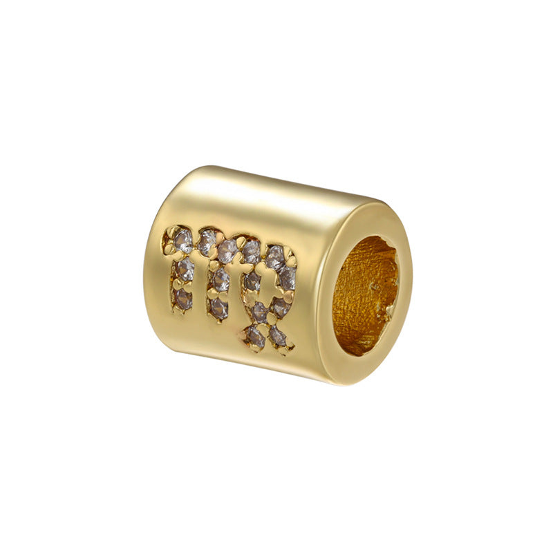 12pcs/lot 8*7.5mm Gold Plated Big Hole CZ Paved Zodiac Tube Spacers Beads CZ Paved Spacers Tube Bar Centerpieces Charms Beads Beyond