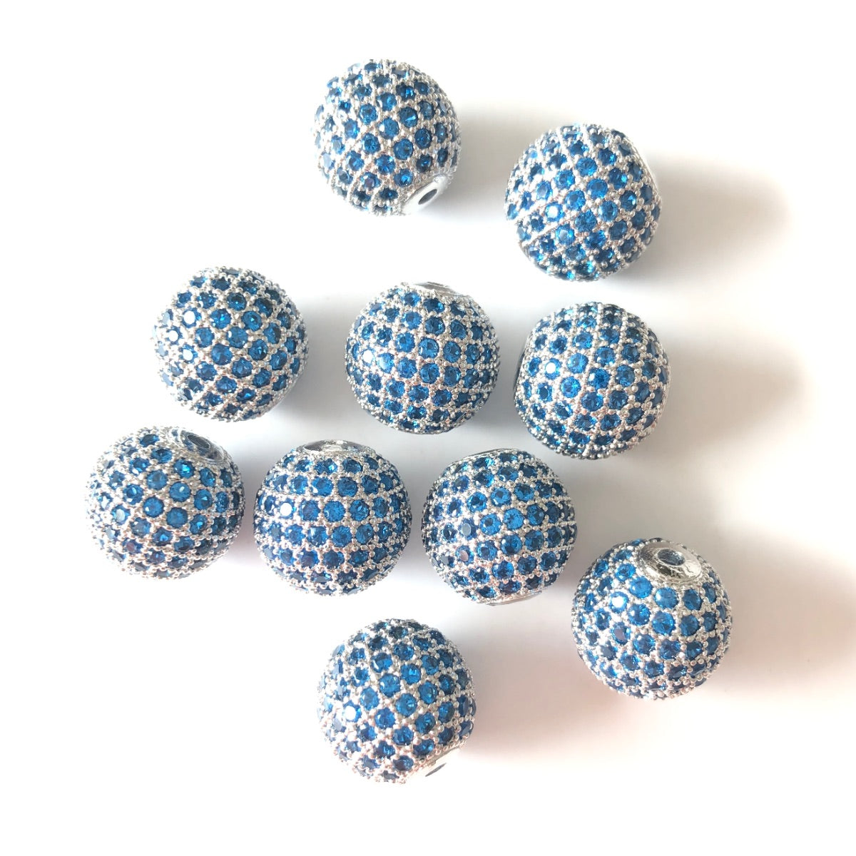 5/10/20pcs/lot 12mm Lake Blue CZ Paved Ball Beads Spacers Silver CZ Paved Spacers 12mm Beads Ball Beads Colorful Zirconia Charms Beads Beyond