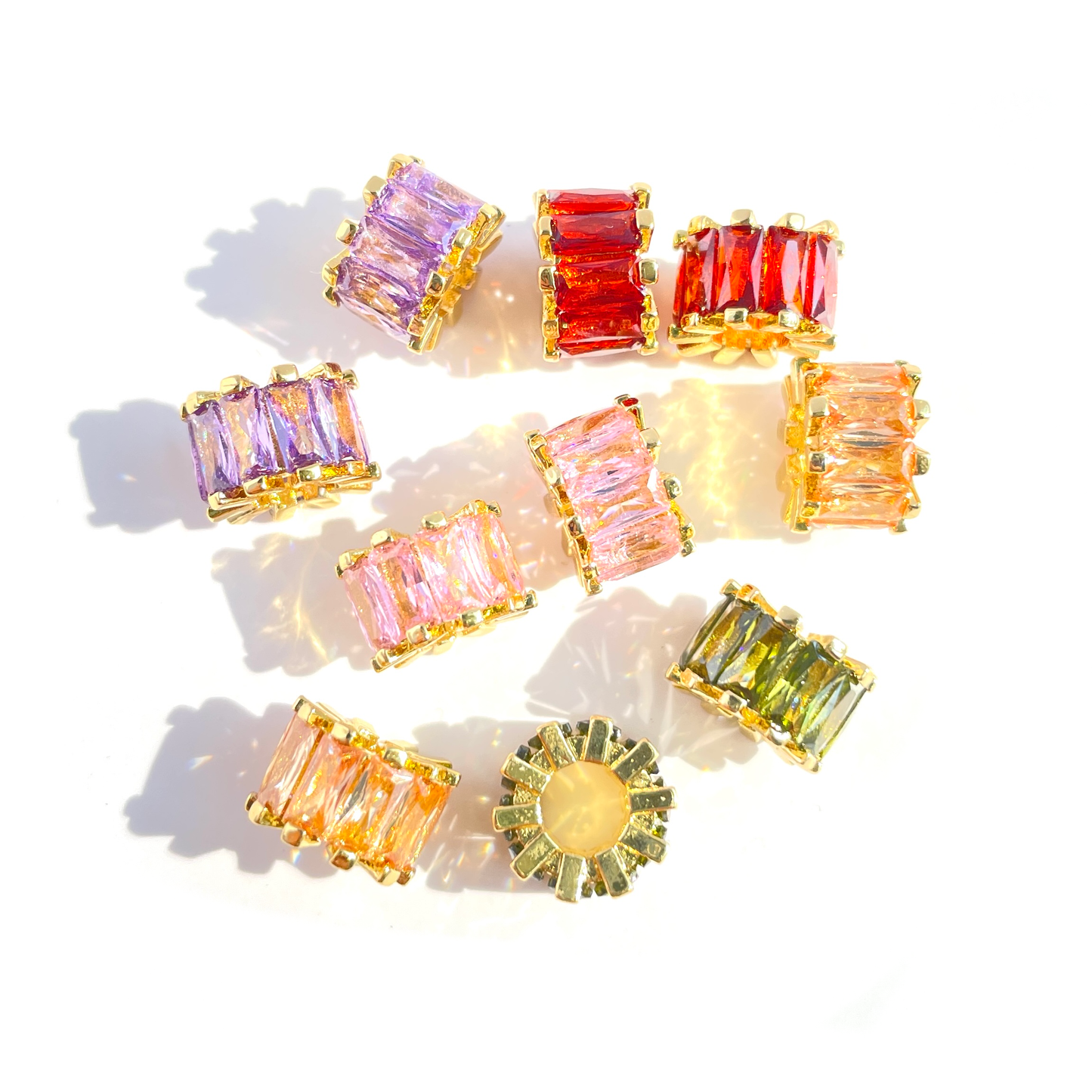 10pcs/lot 9.5*6.4mm Multicolor CZ Paved Big Hole Spacers Mix Gold CZ Paved Spacers Big Hole Beads New Spacers Arrivals Charms Beads Beyond