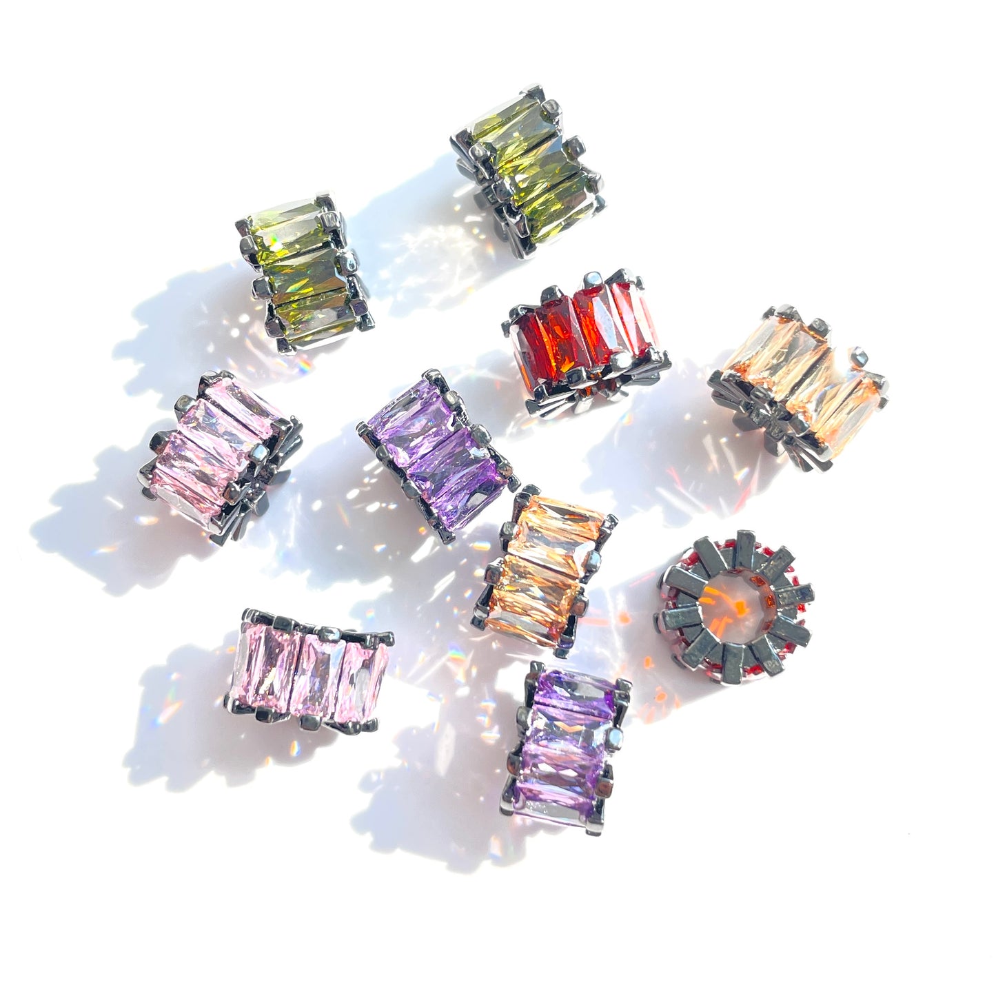 10pcs/lot 9.5*6.4mm Multicolor CZ Paved Big Hole Spacers Mix Black CZ Paved Spacers Big Hole Beads New Spacers Arrivals Charms Beads Beyond