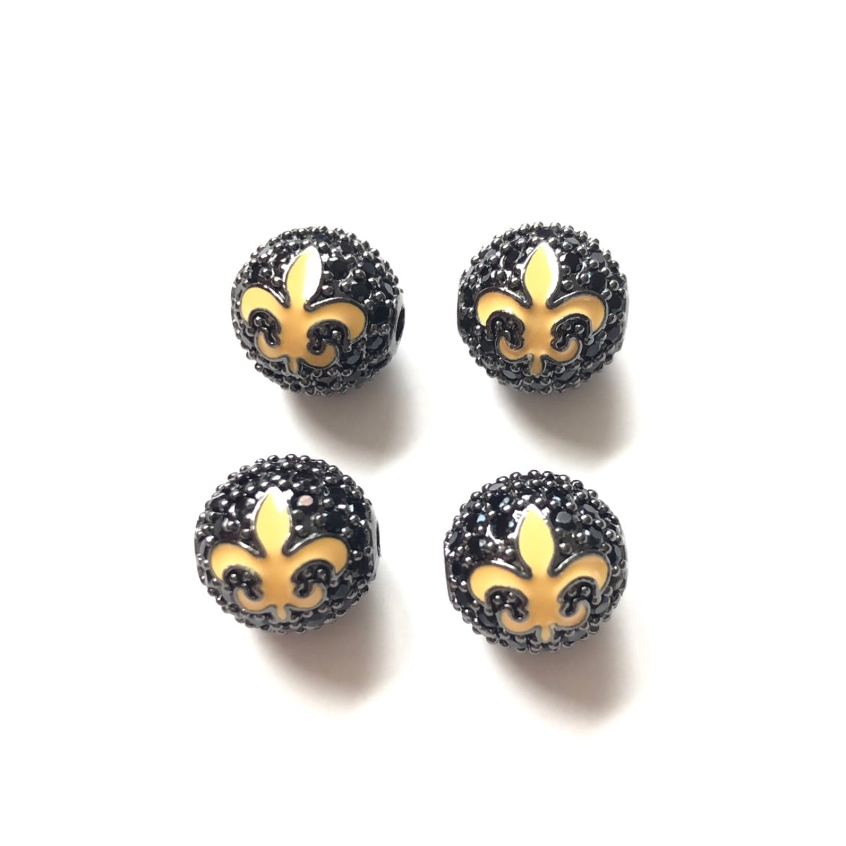 10-20-50pcs/lot 10mm CZ Paved Fleur De Lis Saints Ball Spacers Beads Black on Black CZ Paved Spacers 10mm Beads American Football Sports Ball Beads Louisiana Inspired New Spacers Arrivals Charms Beads Beyond