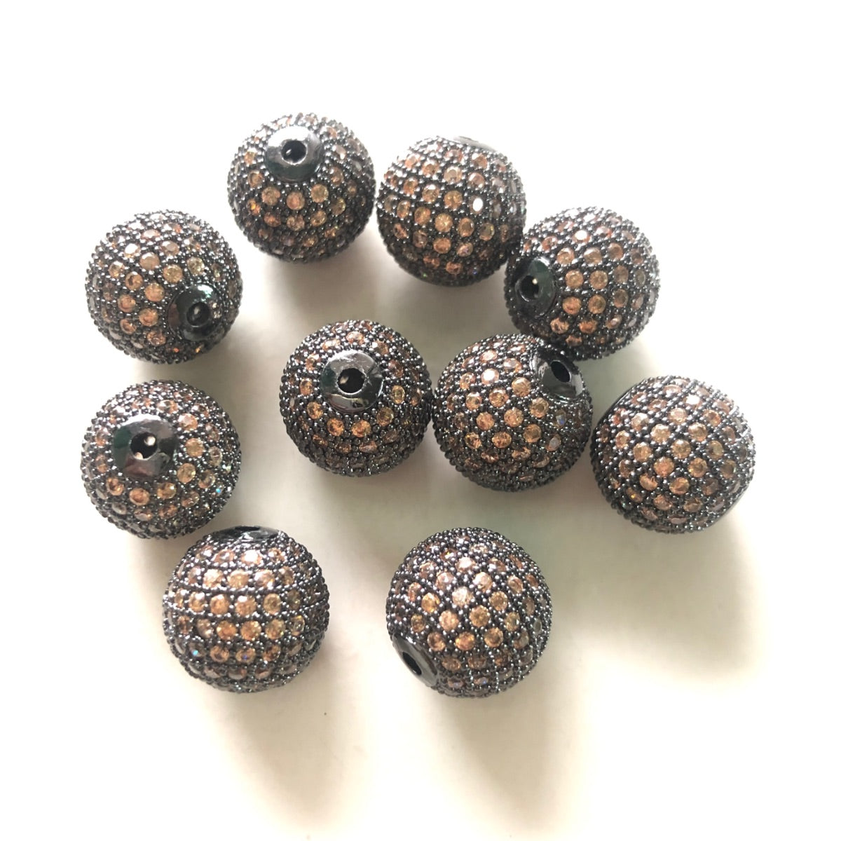 5/10/20pcs/lot 12mm Champagne CZ Paved Ball Beads Spacers Black CZ Paved Spacers 12mm Beads Ball Beads Colorful Zirconia Charms Beads Beyond