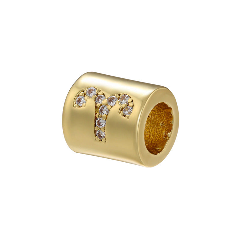12pcs/lot 8*7.5mm Gold Plated Big Hole CZ Paved Zodiac Tube Spacers Beads CZ Paved Spacers Tube Bar Centerpieces Charms Beads Beyond