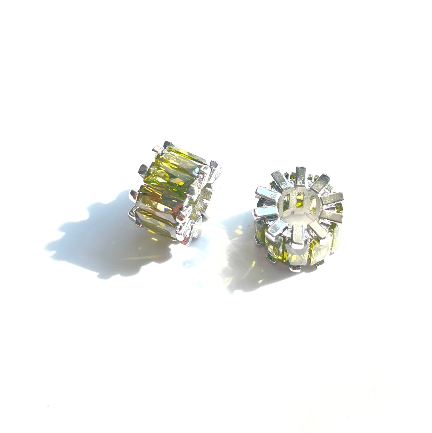 10pcs/lot 9.5*6.4mm Olive Green CZ Paved Big Hole Spacers Silver CZ Paved Spacers Big Hole Beads New Spacers Arrivals Charms Beads Beyond
