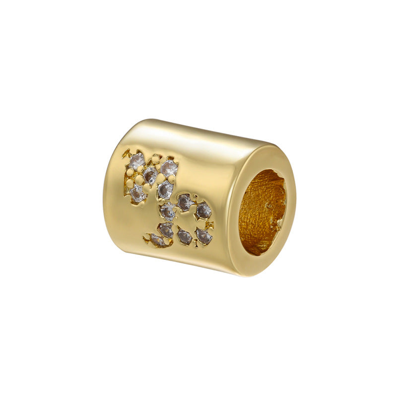 12pcs/lot 8*7.5mm Gold Plated Big Hole CZ Paved Zodiac Tube Spacers Beads CZ Paved Spacers Tube Bar Centerpieces Charms Beads Beyond