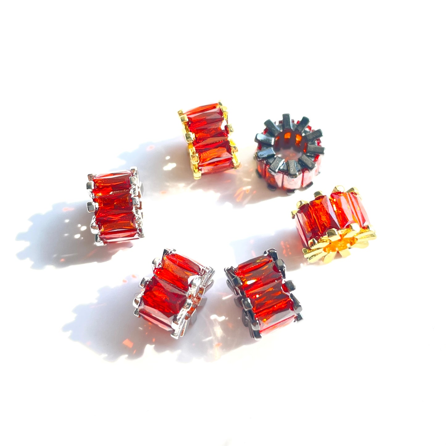10pcs/lot 9.5*6.4mm Red CZ Paved Big Hole Spacers Mix Colors CZ Paved Spacers Big Hole Beads New Spacers Arrivals Charms Beads Beyond