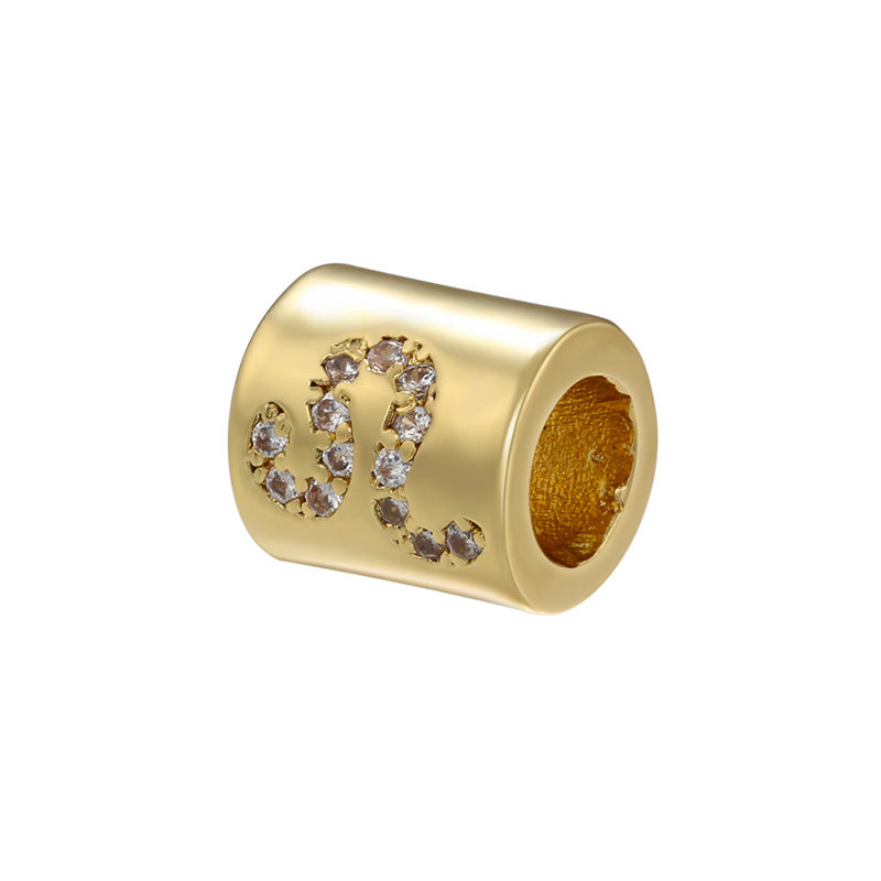 12pcs/lot 8*7.5mm Gold Plated Big Hole CZ Paved Zodiac Tube Spacers Beads CZ Paved Spacers Tube Bar Centerpieces Charms Beads Beyond