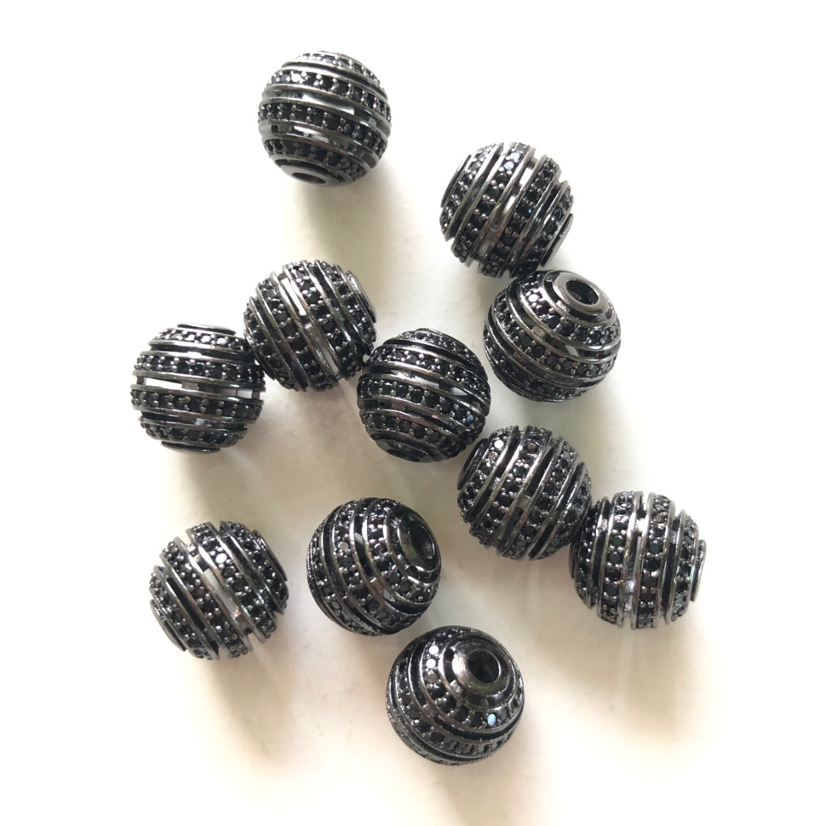 20pcs/lot 10mm CZ Paved Hollow Round Ball Spacers Black on Black CZ Paved Spacers 10mm Beads Ball Beads Charms Beads Beyond
