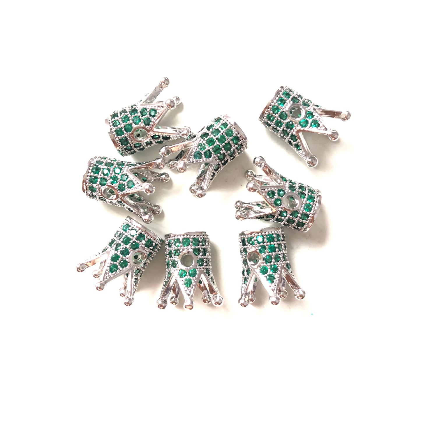 10pcs/lot Green CZ Paved Crown Spacers Silver CZ Paved Spacers Colorful Zirconia Crown Beads Charms Beads Beyond