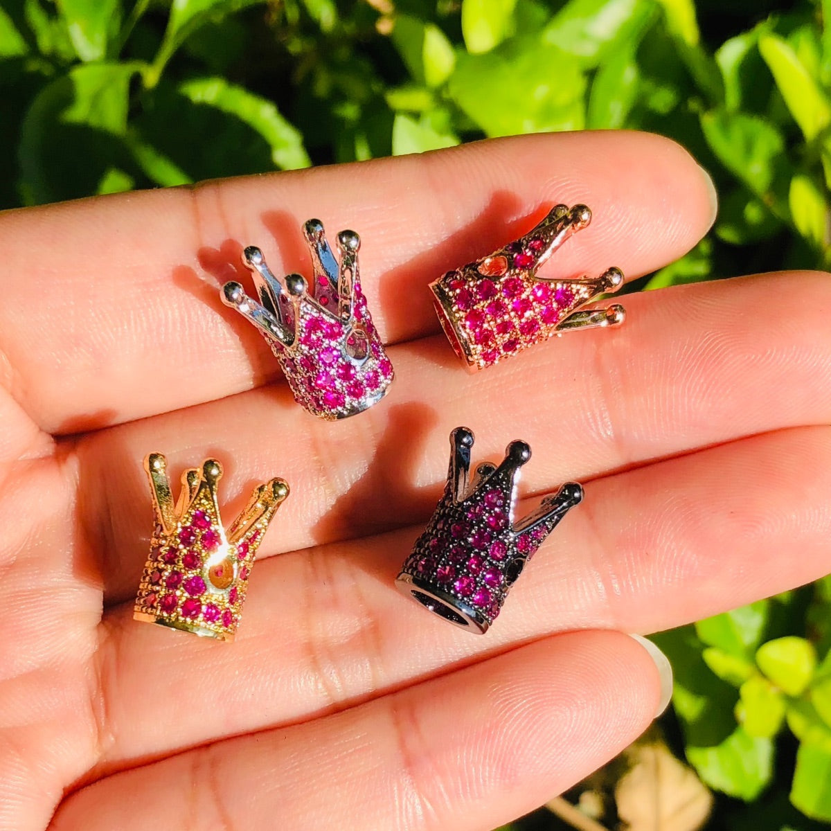10pcs/lot Fuchsia CZ Paved Crown Spacers Mix Colors CZ Paved Spacers Crown Beads Charms Beads Beyond