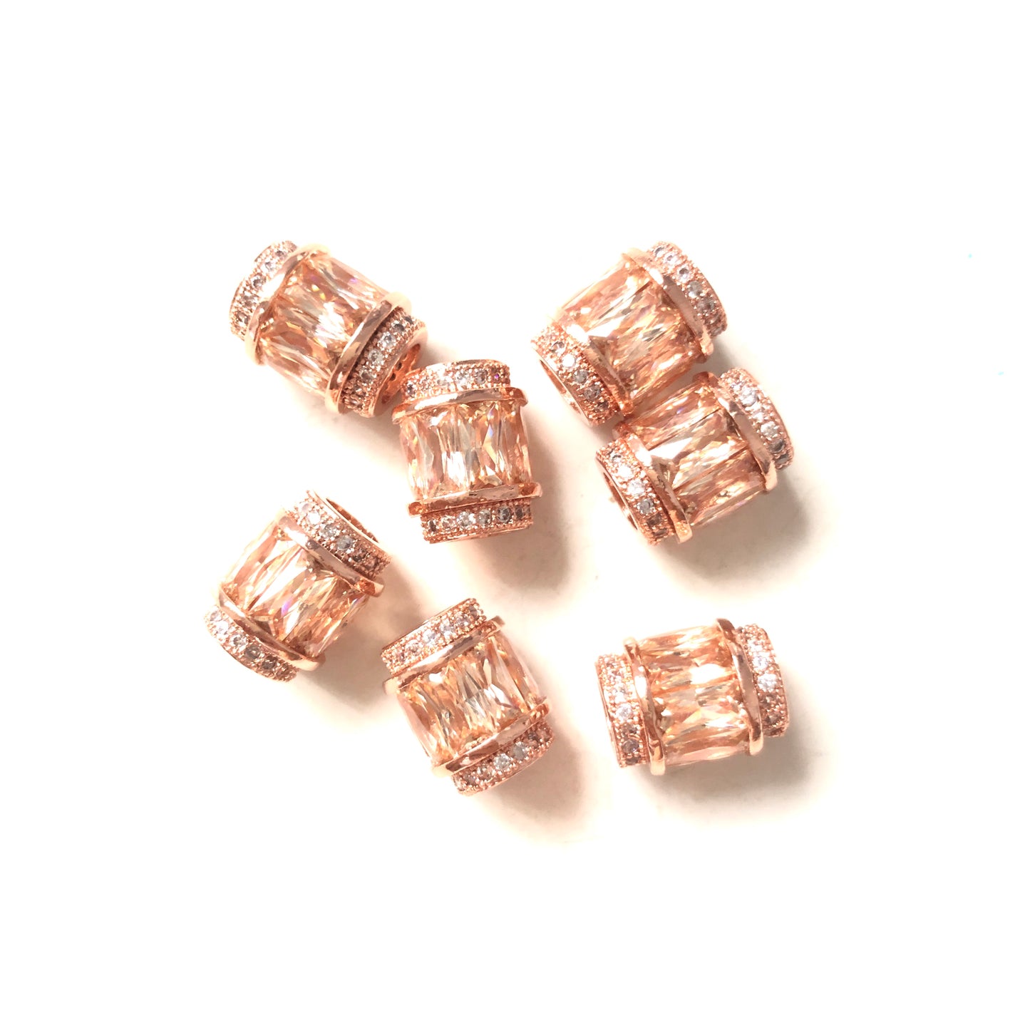 10pcs/lot 12*10mm Champagne CZ Paved Big Hole Spacers Rose Gold CZ Paved Spacers Big Hole Beads New Spacers Arrivals Charms Beads Beyond