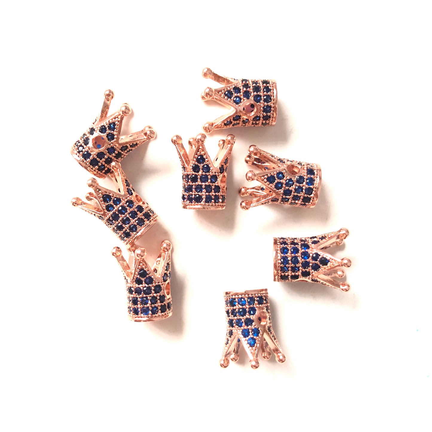 10pcs/lot Blue CZ Paved Crown Spacers Rose Gold CZ Paved Spacers Colorful Zirconia Crown Beads Charms Beads Beyond