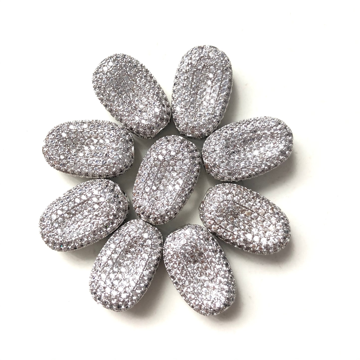 10pcs/lot 20*13mm CZ Paved Oval Centerpiece Spacers Silver CZ Paved Spacers Oval Spacers Charms Beads Beyond