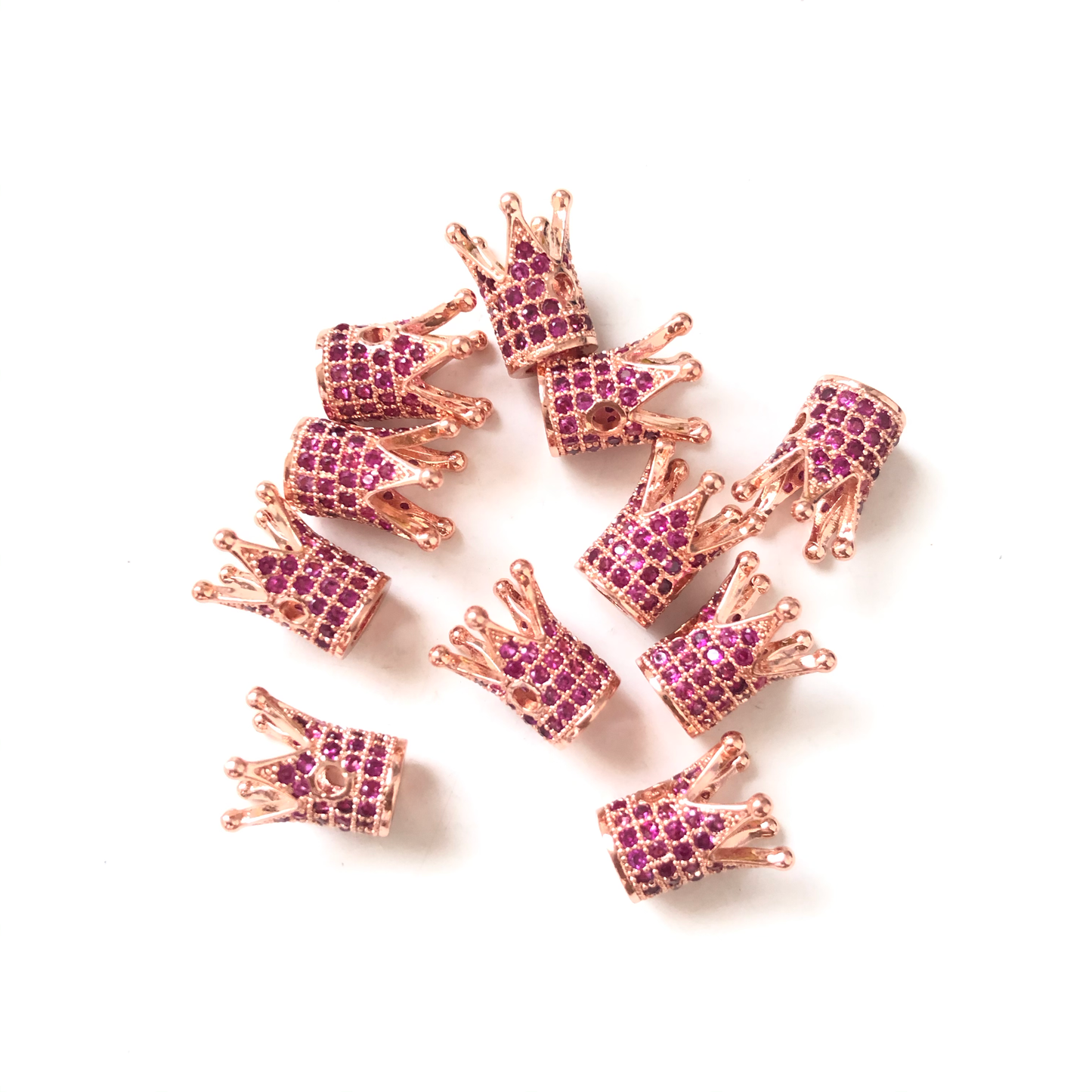 10pcs/lot Fuchsia CZ Paved Crown Spacers Rose Gold CZ Paved Spacers Crown Beads Charms Beads Beyond