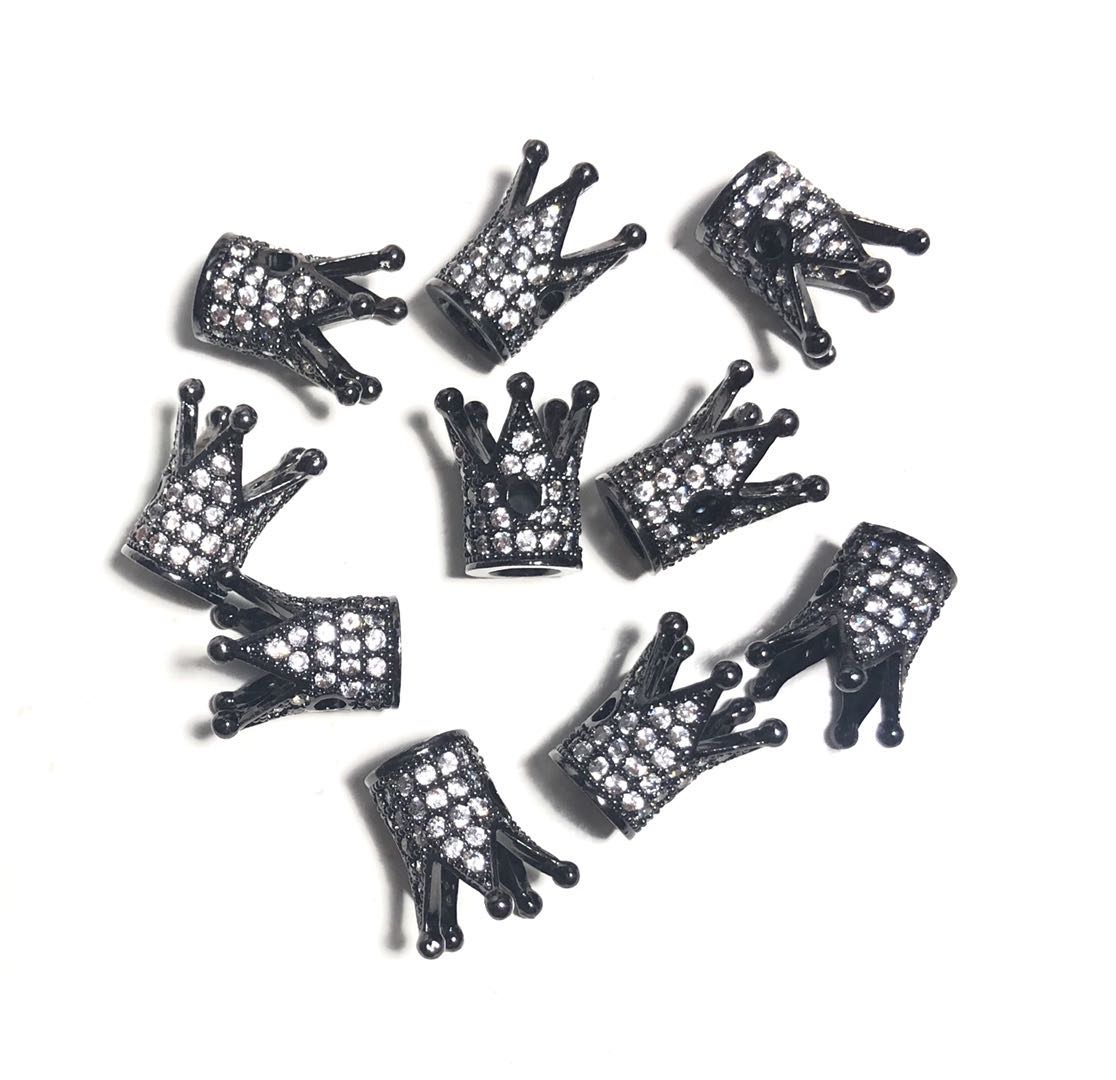20pcs/lot 13*8mm Clear CZ Paved Crown Spacers Black CZ Paved Spacers Crown Beads Charms Beads Beyond