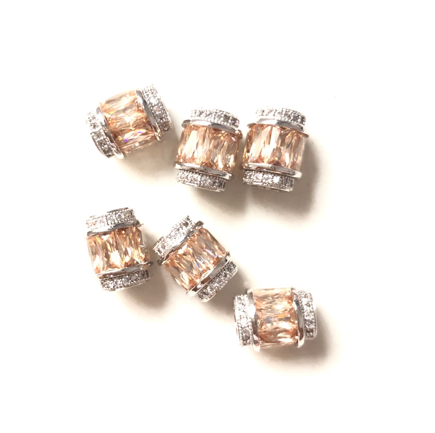10pcs/lot 12*10mm Champagne CZ Paved Big Hole Spacers Silver CZ Paved Spacers Big Hole Beads New Spacers Arrivals Charms Beads Beyond