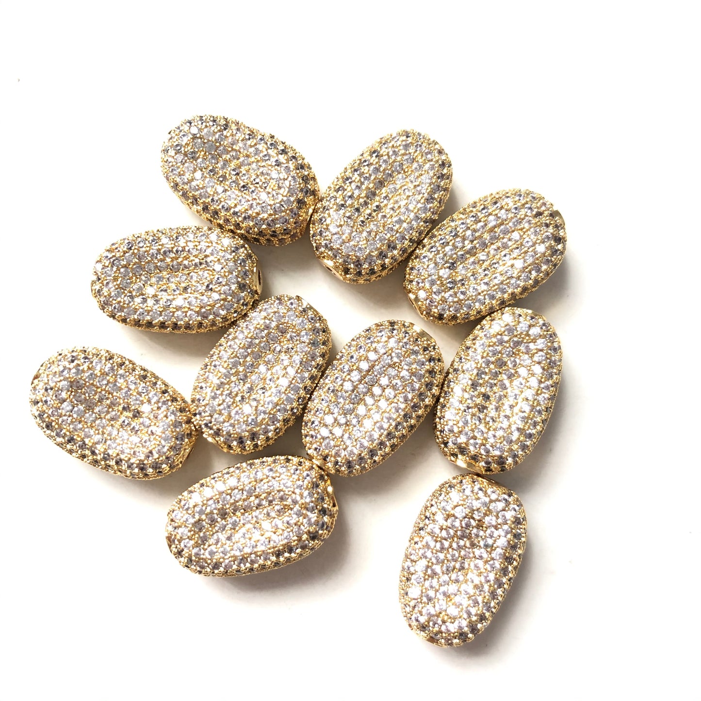 10pcs/lot 20*13mm CZ Paved Oval Centerpiece Spacers Gold CZ Paved Spacers Oval Spacers Charms Beads Beyond