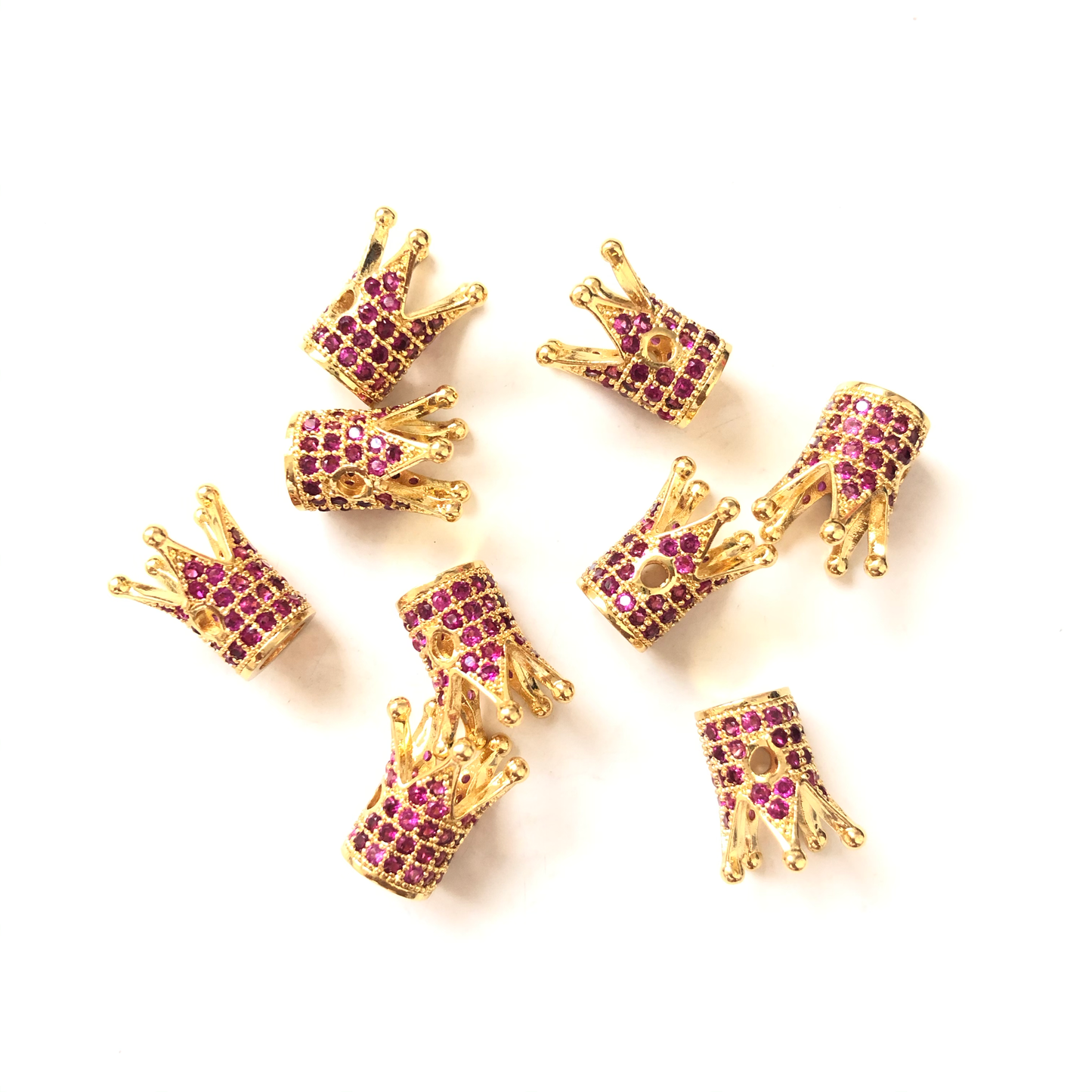 10pcs/lot Fuchsia CZ Paved Crown Spacers Gold CZ Paved Spacers Crown Beads Charms Beads Beyond