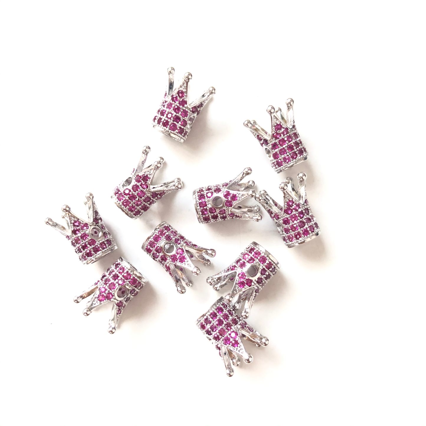 10pcs/lot Fuchsia CZ Paved Crown Spacers Silver CZ Paved Spacers Crown Beads Charms Beads Beyond