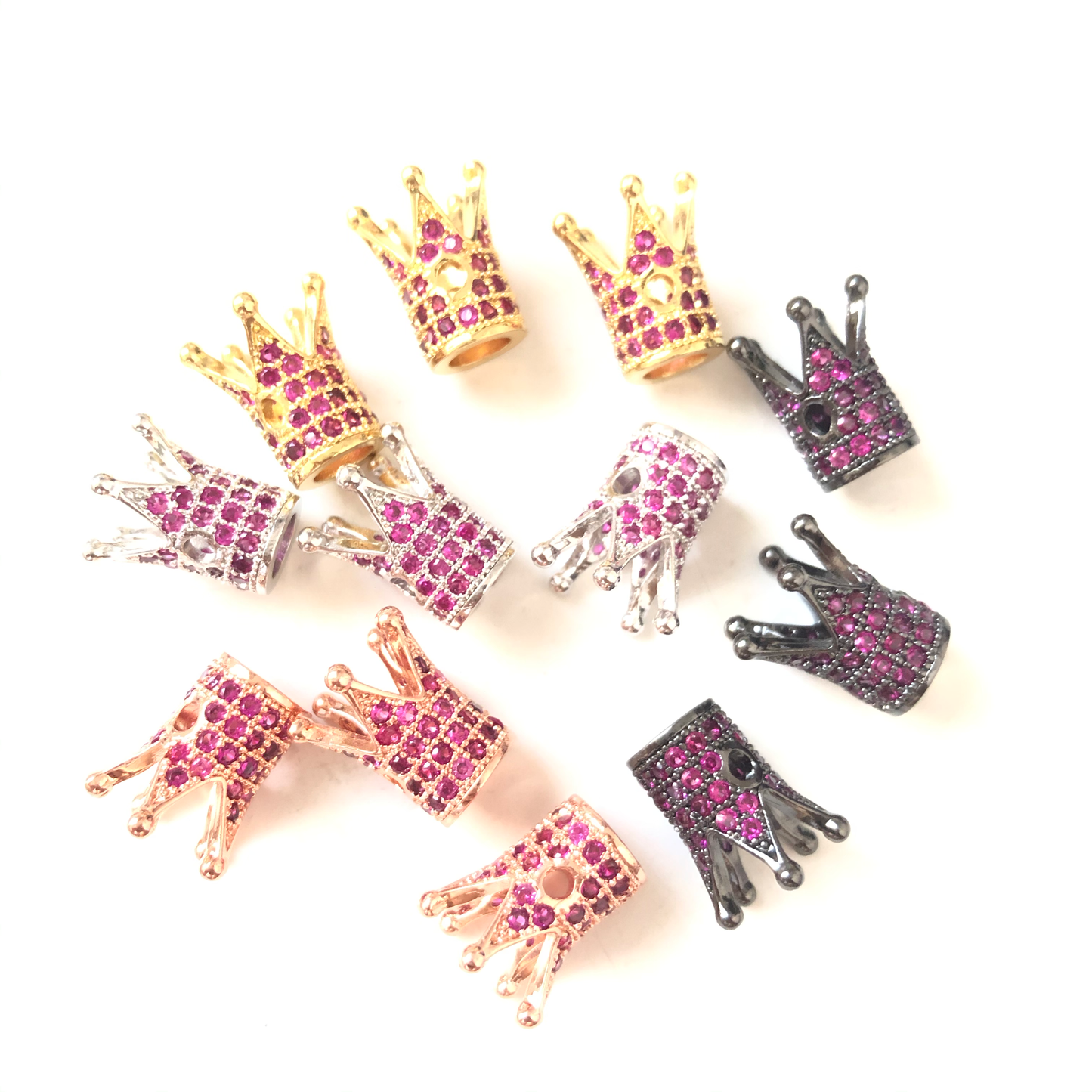 10pcs/lot Fuchsia CZ Paved Crown Spacers CZ Paved Spacers Crown Beads Charms Beads Beyond