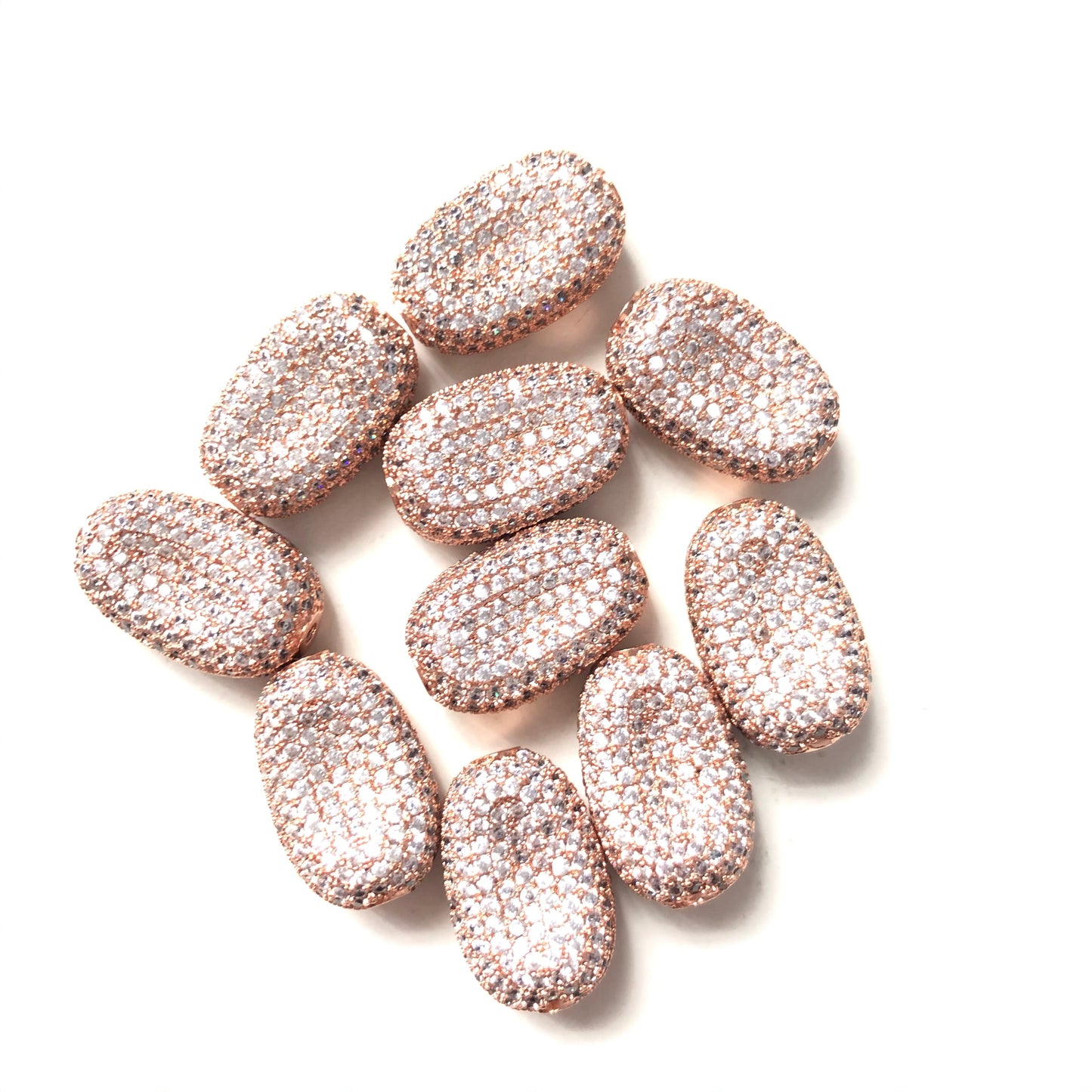 10pcs/lot 20*13mm CZ Paved Oval Centerpiece Spacers Rose Gold CZ Paved Spacers Oval Spacers Charms Beads Beyond