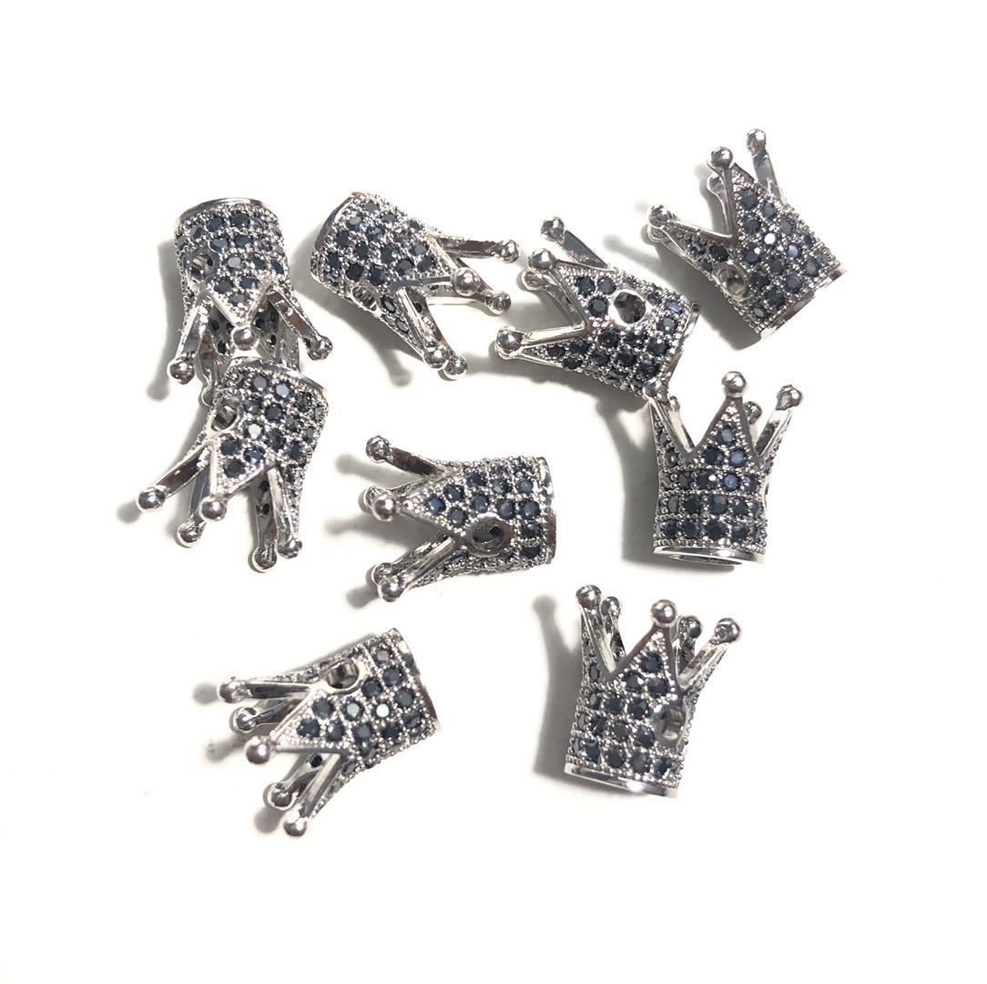 20pcs/lot 13*8mm Black CZ Paved Crown Spacers Silver CZ Paved Spacers Crown Beads Charms Beads Beyond