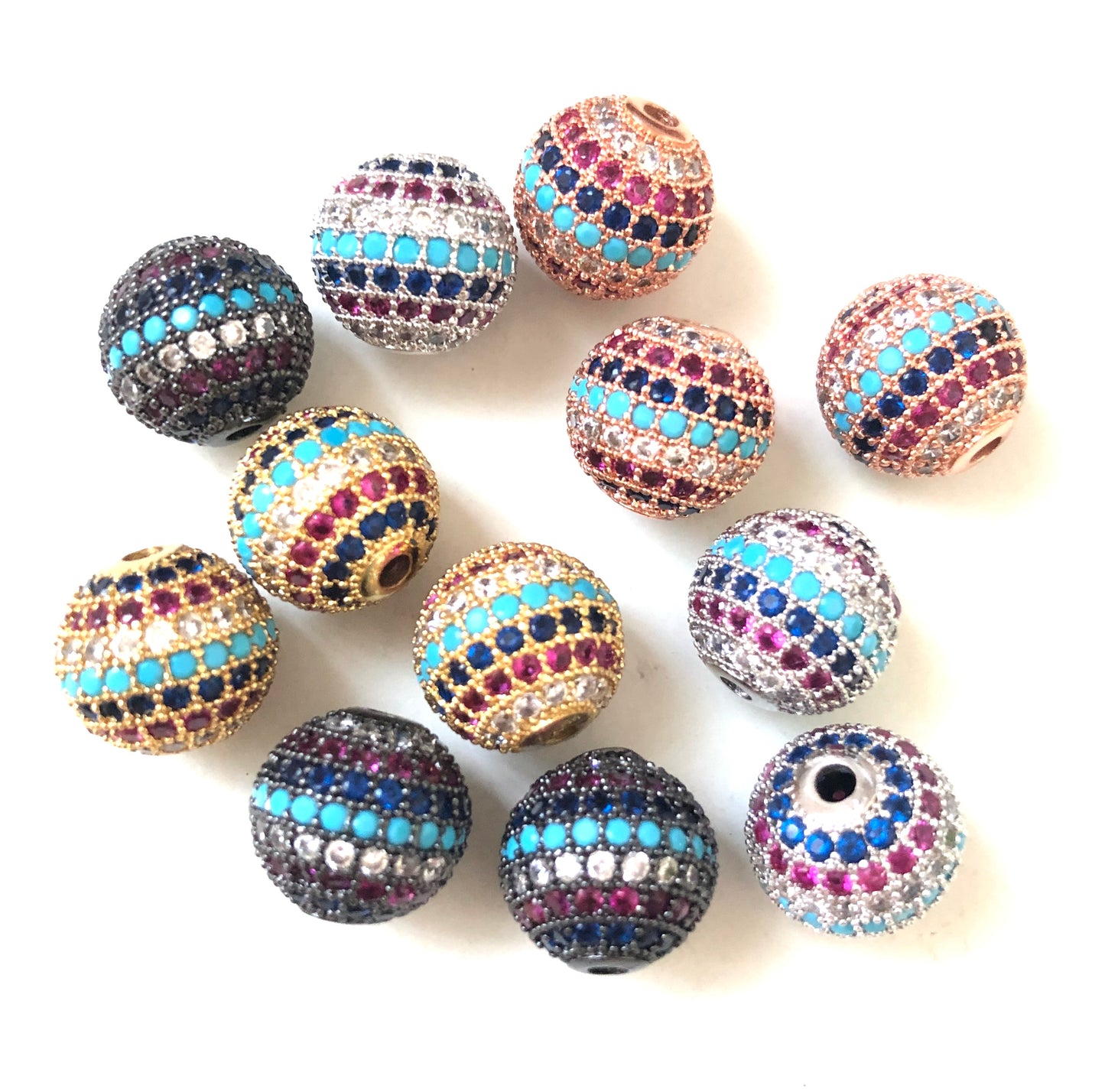 10pcs/lot 12mm Multicolor CZ Paved Ball Spacers Mix Color CZ Paved Spacers 12mm Beads Ball Beads Colorful Zirconia Charms Beads Beyond