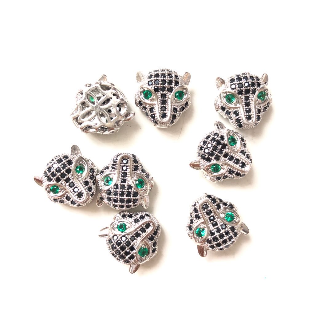 20pcs/lot Black CZ Paved Panther Head Spacers Silver CZ Paved Spacers Animal Spacers Charms Beads Beyond