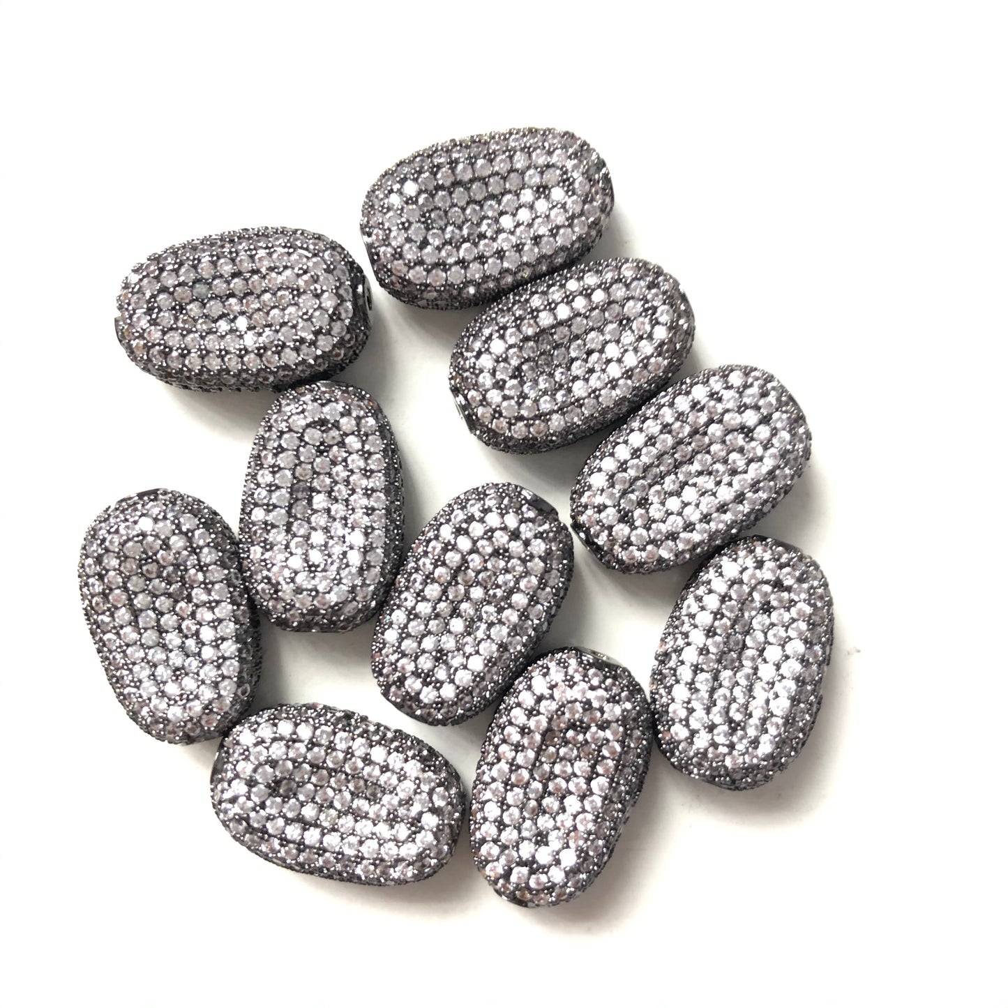 10pcs/lot 20*13mm CZ Paved Oval Centerpiece Spacers Black CZ Paved Spacers Oval Spacers Charms Beads Beyond