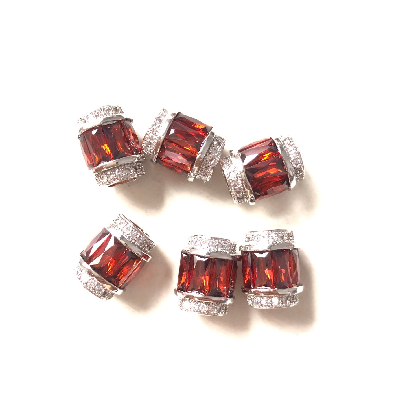 10pcs/lot 12*10mm Red CZ Paved Big Hole Spacers Silver CZ Paved Spacers Big Hole Beads New Spacers Arrivals Charms Beads Beyond