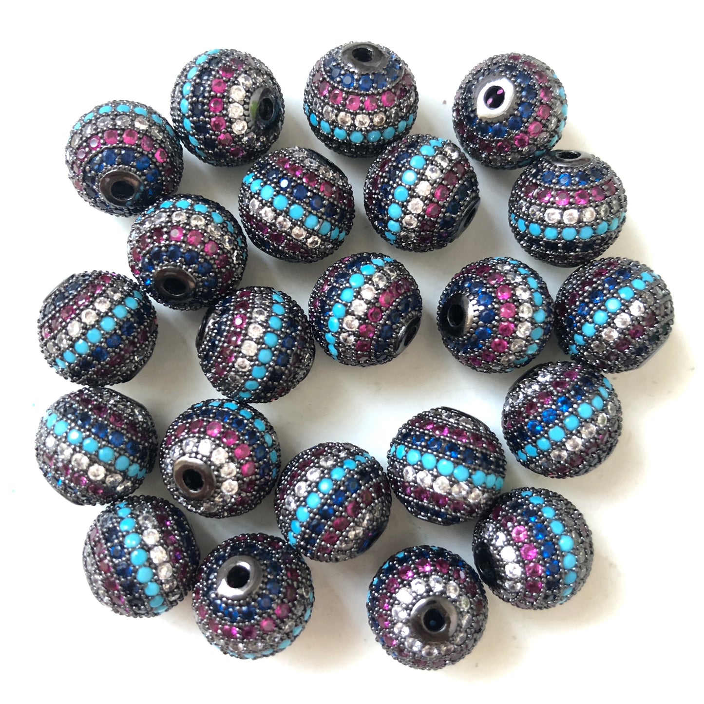 10pcs/lot 12mm Multicolor CZ Paved Ball Spacers Black CZ Paved Spacers 12mm Beads Ball Beads Colorful Zirconia Charms Beads Beyond