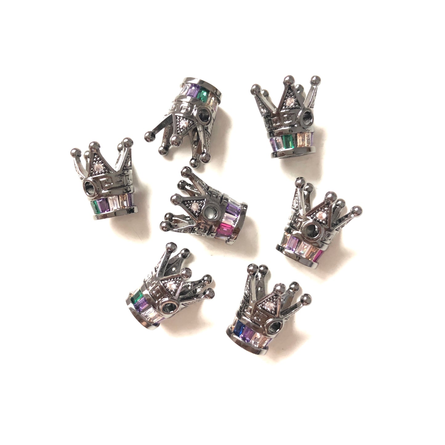 10pcs/lot 12*8mm Multicolor CZ Paved Crown Spacers Black CZ Paved Spacers Colorful Zirconia Crown Beads Charms Beads Beyond