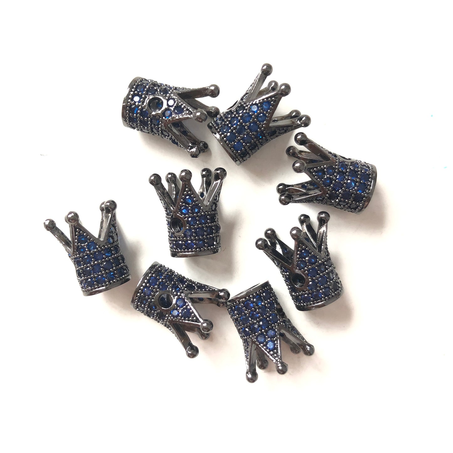 10pcs/lot Blue CZ Paved Crown Spacers Black CZ Paved Spacers Colorful Zirconia Crown Beads Charms Beads Beyond