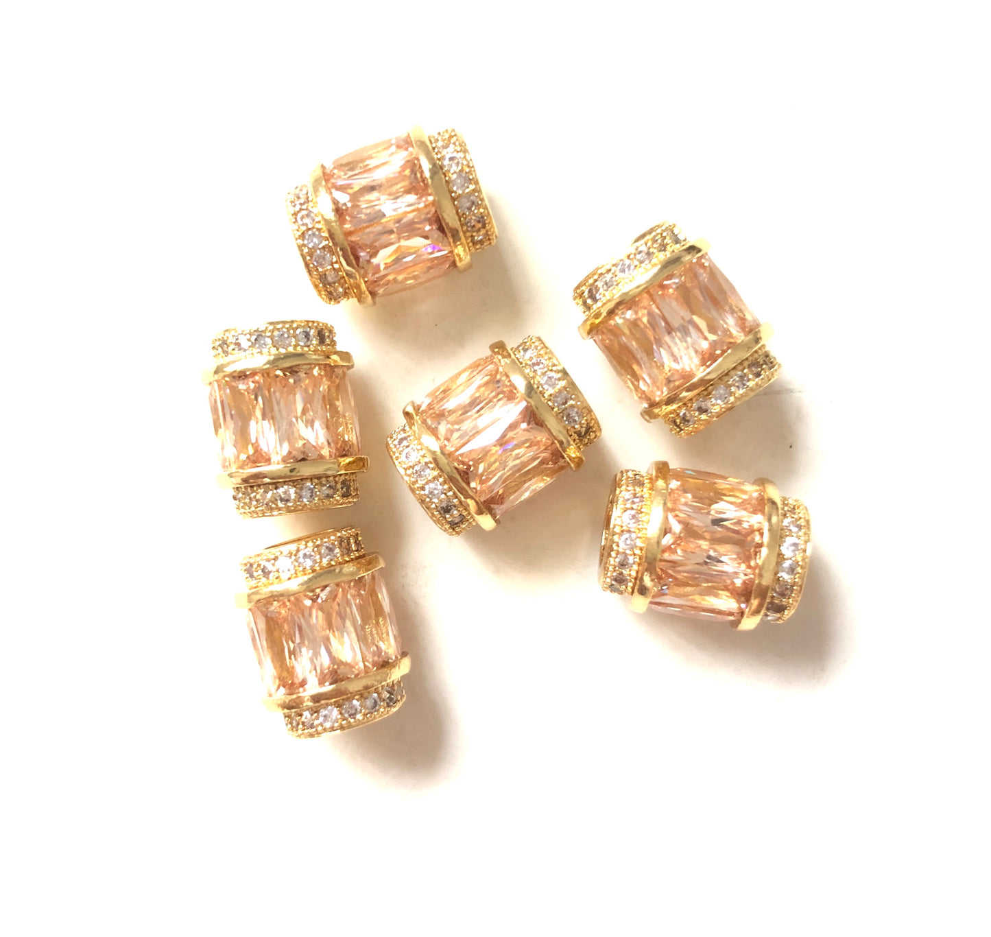 10pcs/lot 12*10mm Champagne CZ Paved Big Hole Spacers Gold CZ Paved Spacers Big Hole Beads New Spacers Arrivals Charms Beads Beyond