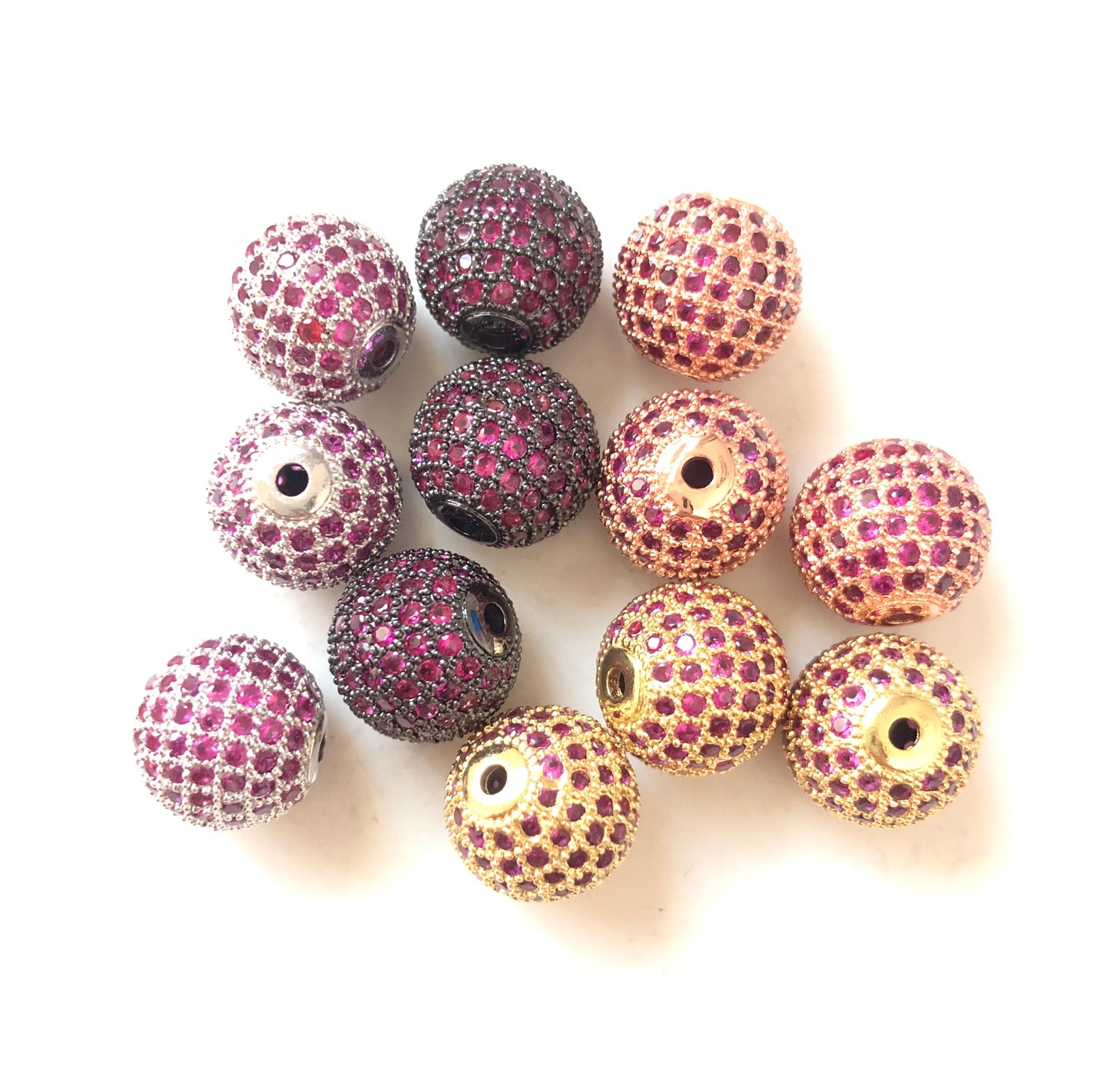 5/10/20pcs/lot 12mm Fuchsia Red CZ Paved Ball Spacers Mix Colors CZ Paved Spacers 12mm Beads Ball Beads Colorful Zirconia Charms Beads Beyond