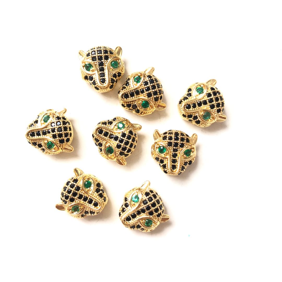 20pcs/lot Black CZ Paved Panther Head Spacers Gold CZ Paved Spacers Animal Spacers Charms Beads Beyond