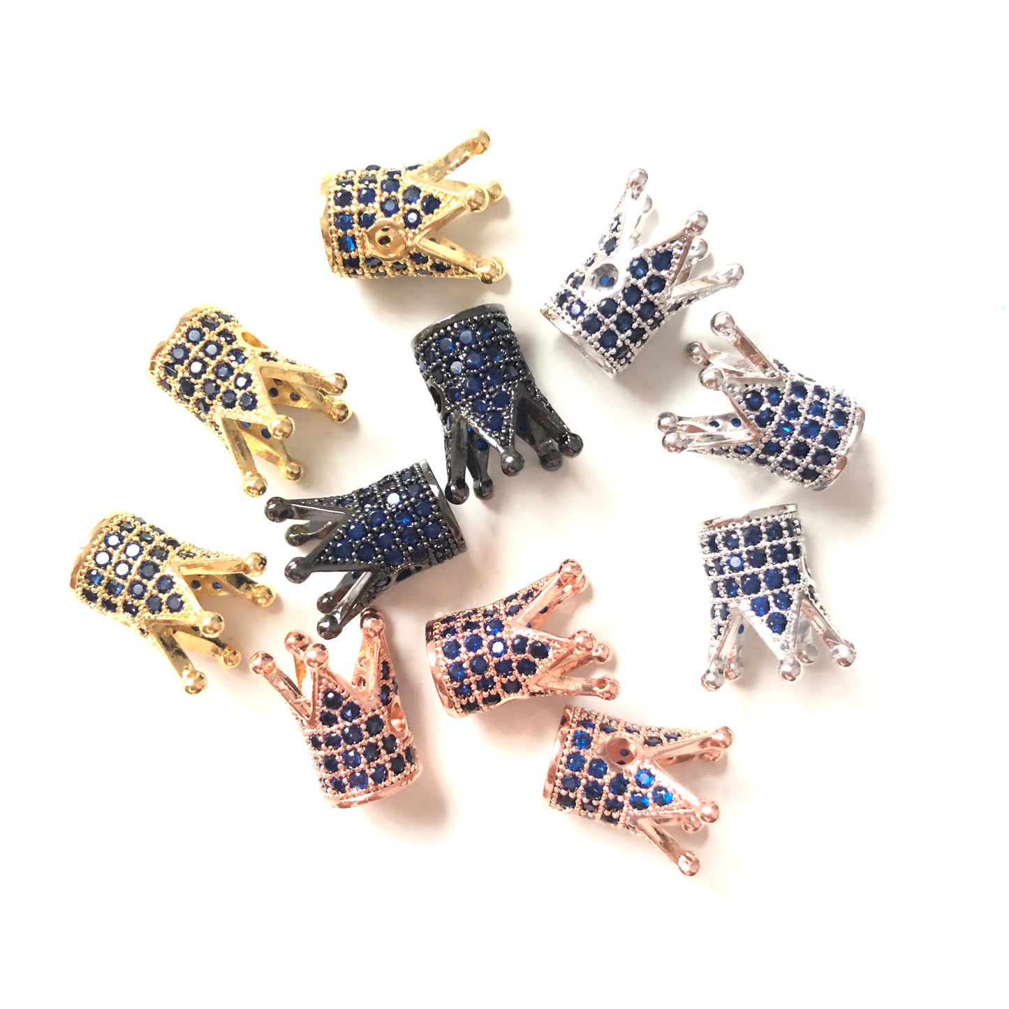 10pcs/lot Blue CZ Paved Crown Spacers CZ Paved Spacers Colorful Zirconia Crown Beads Charms Beads Beyond