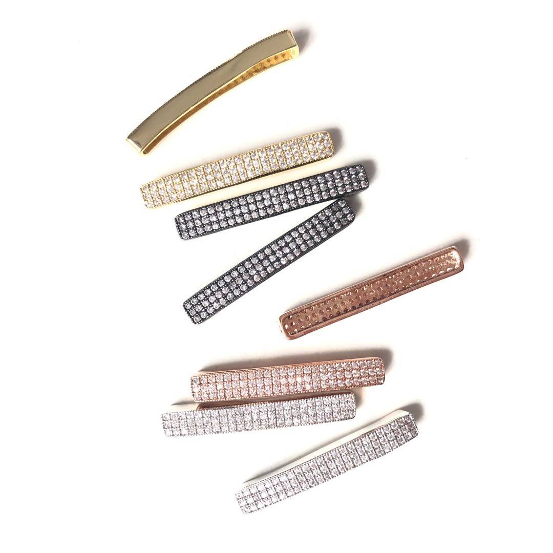 20pcs/lot 34.4*5mm Clear CZ Paved Flat Tube Bar Spacers CZ Paved Spacers Tube Bar Centerpieces Charms Beads Beyond