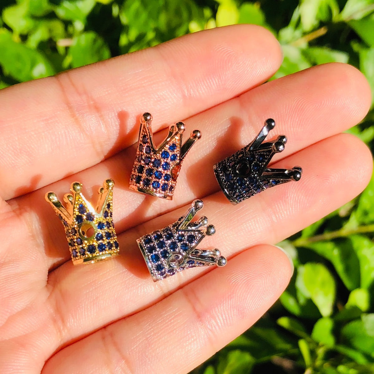 10pcs/lot Blue CZ Paved Crown Spacers Mix CZ Paved Spacers Colorful Zirconia Crown Beads Charms Beads Beyond